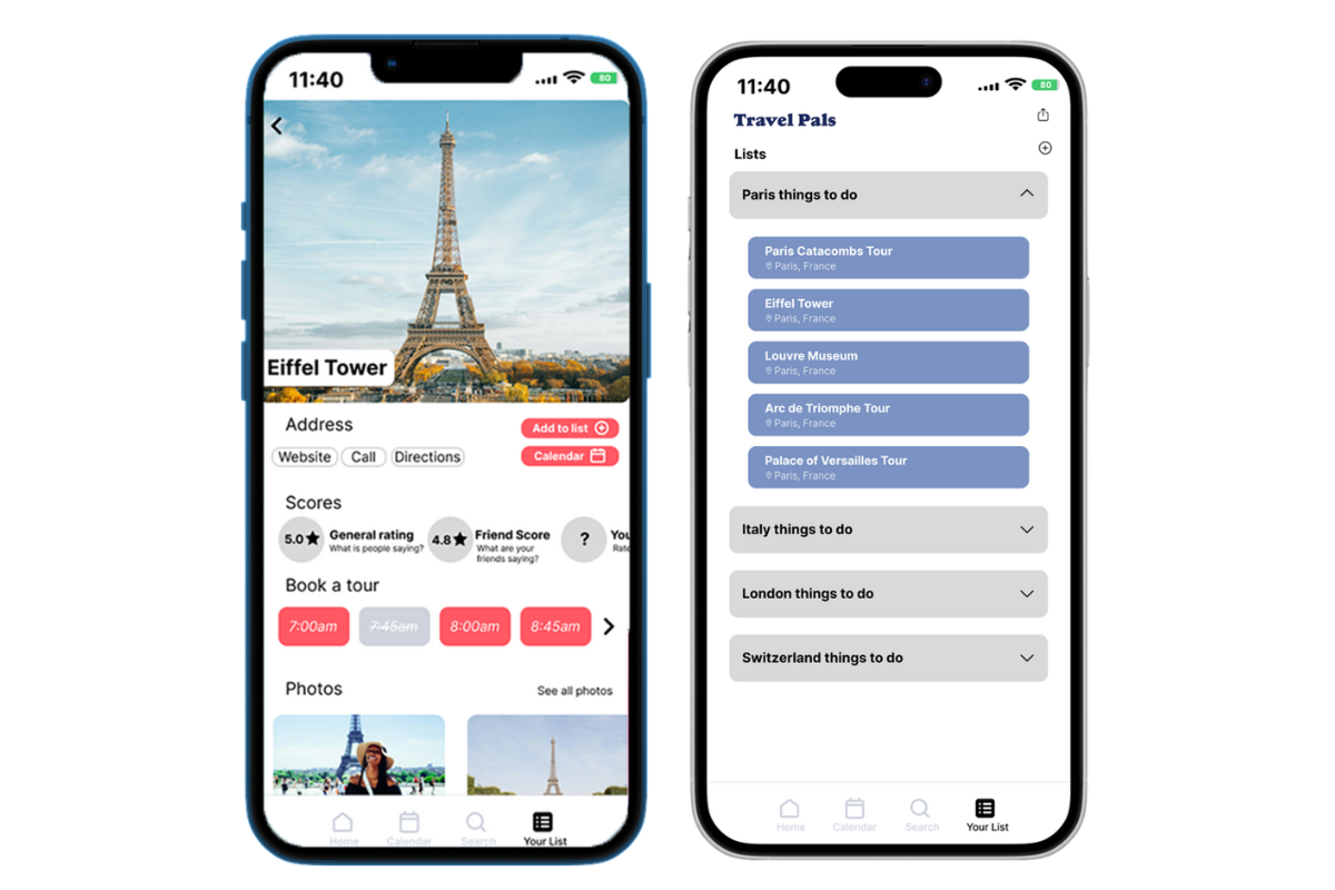 Booking and Lists Screens