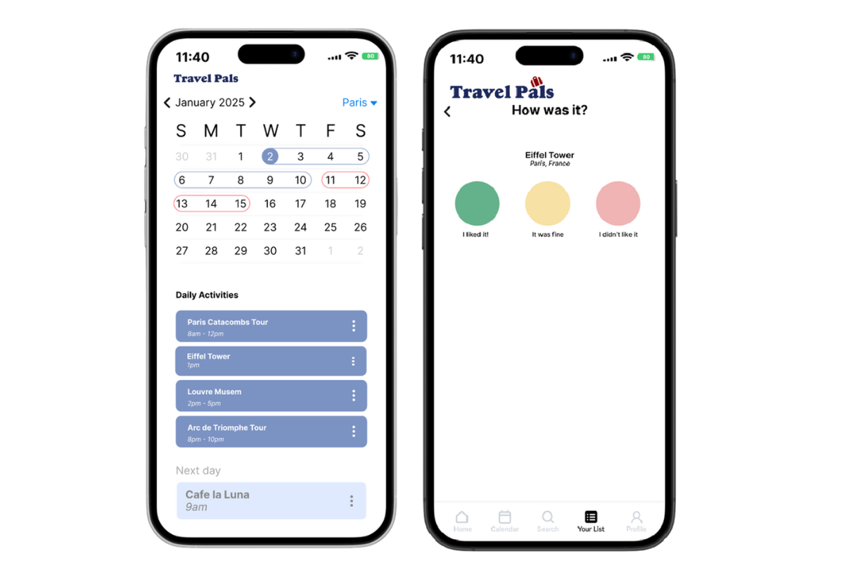 Calendar and Rating Screens